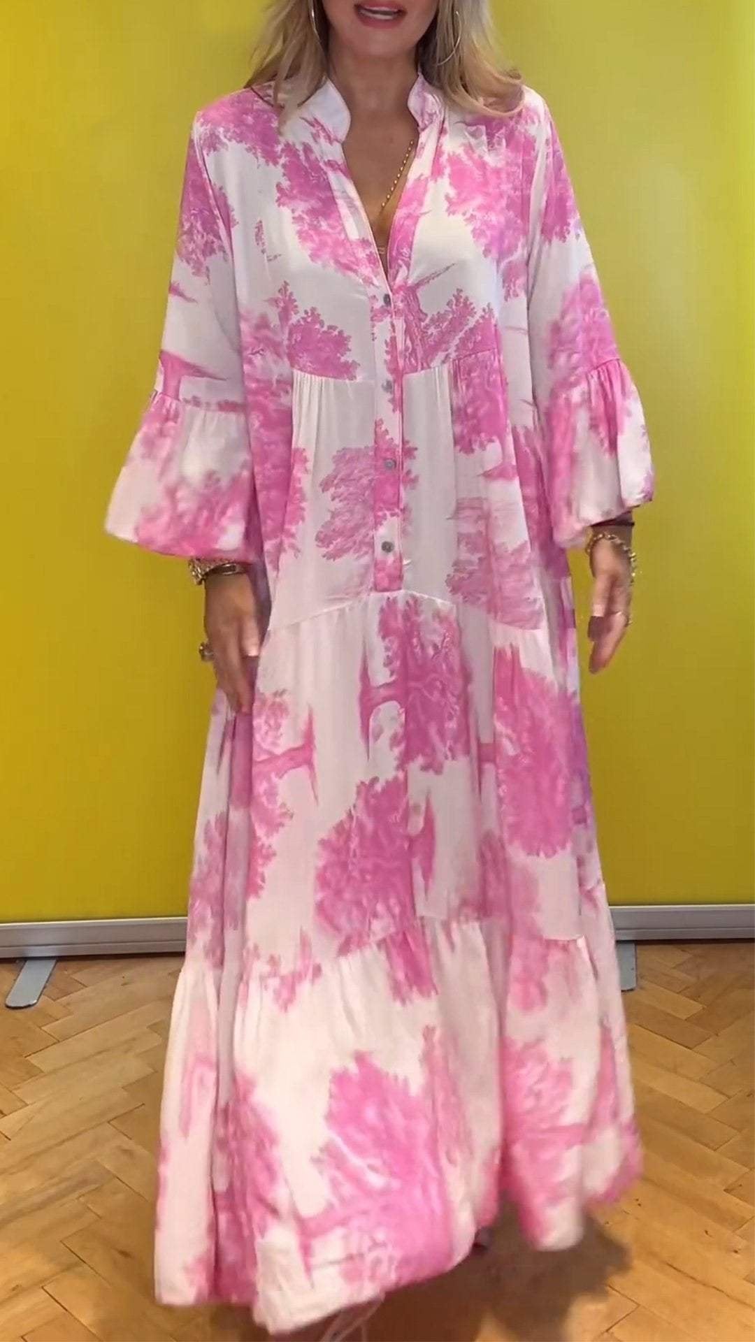 💖LAST DAY SALE 50% OFF💖Women Summer V-neck Forest Pattern Maxi Dress