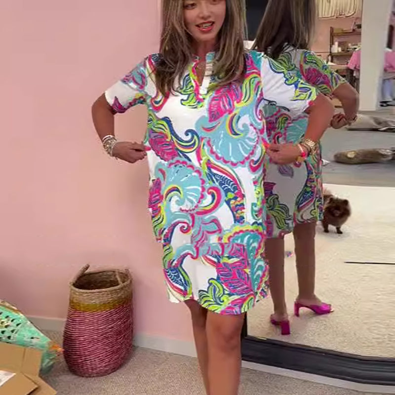 💖LAST DAY SALE 50% OFF💖Women Colorful Printed V-Neck Dress