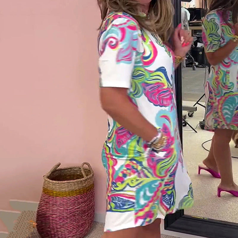 💖LAST DAY SALE 50% OFF💖Women Colorful Printed V-Neck Dress
