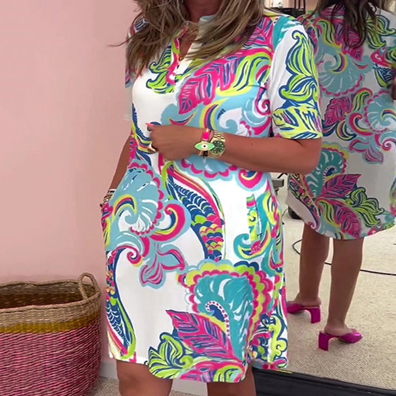 💖LAST DAY SALE 50% OFF💖Women Colorful Printed V-Neck Dress