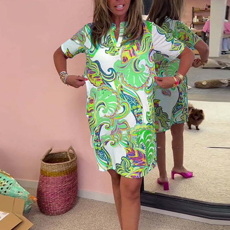 💖LAST DAY SALE 50% OFF💖Women Colorful Printed V-Neck Dress