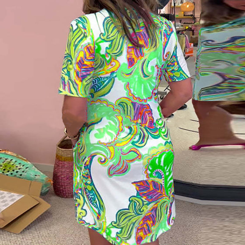 💖LAST DAY SALE 50% OFF💖Women Colorful Printed V-Neck Dress