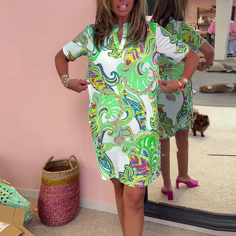 💖LAST DAY SALE 50% OFF💖Women Colorful Printed V-Neck Dress