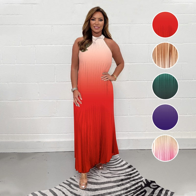 💖LAST DAY SALE 50% OFF💖Gradient Pleated Halter Neck Dress
