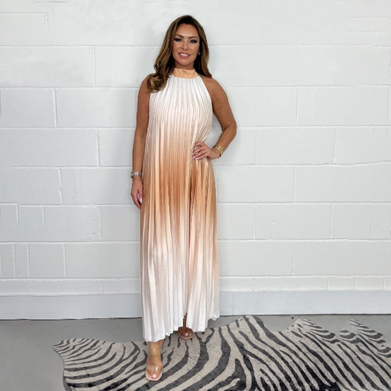 💖LAST DAY SALE 50% OFF💖Gradient Pleated Halter Neck Dress