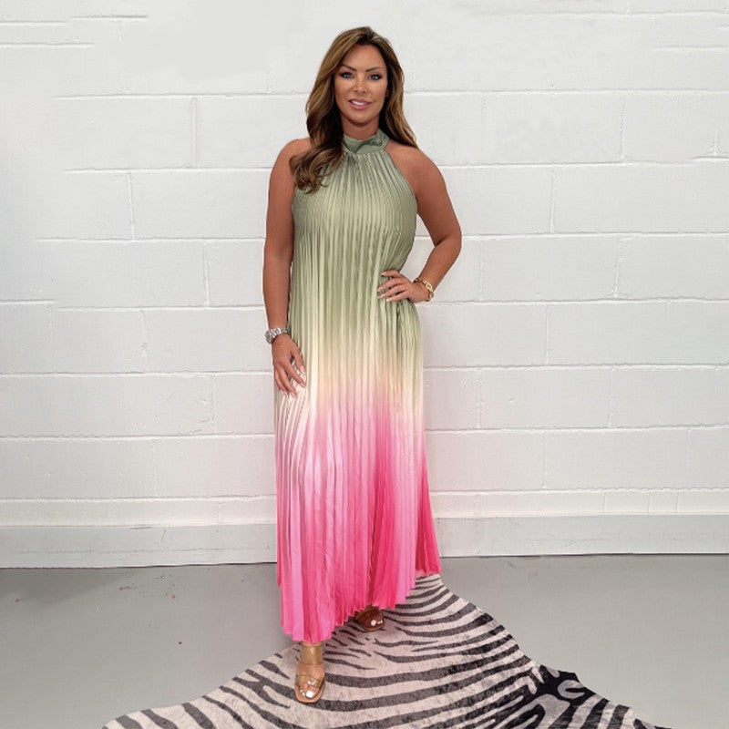 💖LAST DAY SALE 50% OFF💖Gradient Pleated Halter Neck Dress