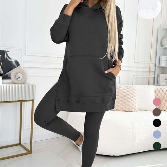 💖Limited Sale 50% OFF💖Women's Fashion Solid Color Hoodie And Lined Leggings Two-Piece Set