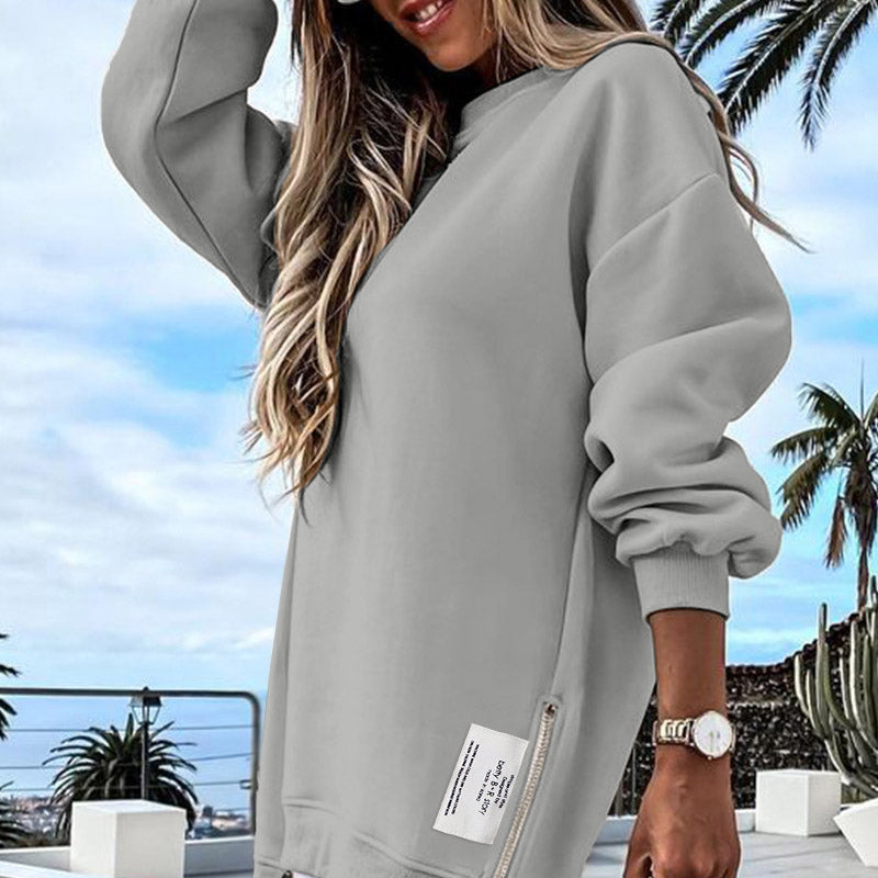 💖Limited Sale 50% OFF💖Long Sleeve Pullover Zipper Slit Casual Sweatshirt Dress