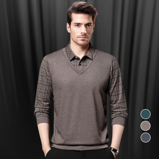 🎅Early Xmas Sales - 50% OFF🎄Men's Faux Two-Piece Long Sleeve Top