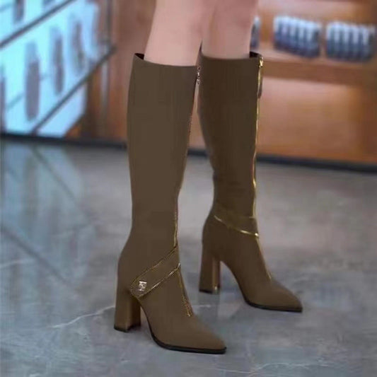 🎅Early Xmas Sales - 50% OFF🎄Pointed Toe Chunky Heel Knee High Boots