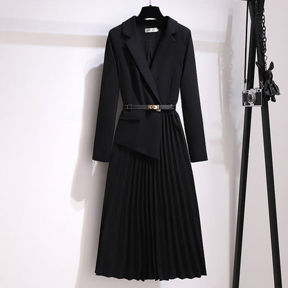 🎅Early Xmas Sales - 50% OFF🎄Asymmetrical Patchwork Pleated Blazer Dress with Belt