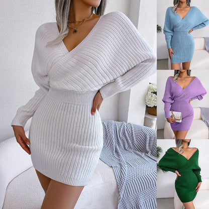 🎀Limited Sale 50% OFF🎀Sexy Knit Mini Dress with Batwing Long Sleeves