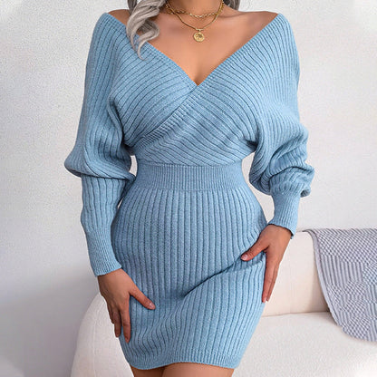 🎀Limited Sale 50% OFF🎀Sexy Knit Mini Dress with Batwing Long Sleeves