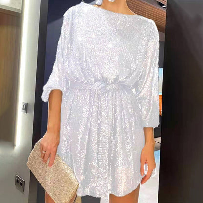 🎅Xmas Sales - 50% OFF🎄Sequin Tie Waist Mini Dress