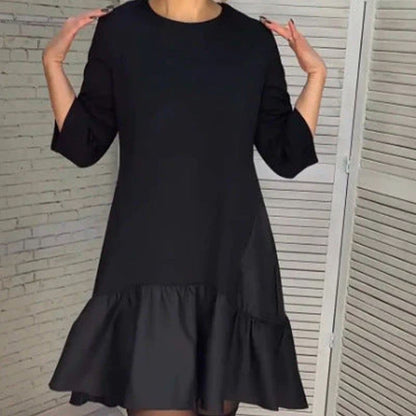 💖Limited Sale 50% OFF💖Loose Pleated Elegant Black Dress with Seven-pointed Sleeves