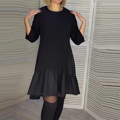 💖Limited Sale 50% OFF💖Loose Pleated Elegant Black Dress with Seven-pointed Sleeves