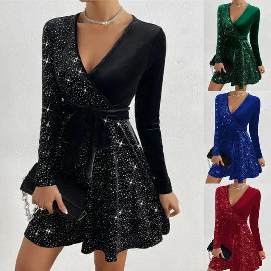 🎅Xmas Sales - 50% OFF🎄V-neck hip-waisted skirt, sequins sparkling, bloom unique charm.