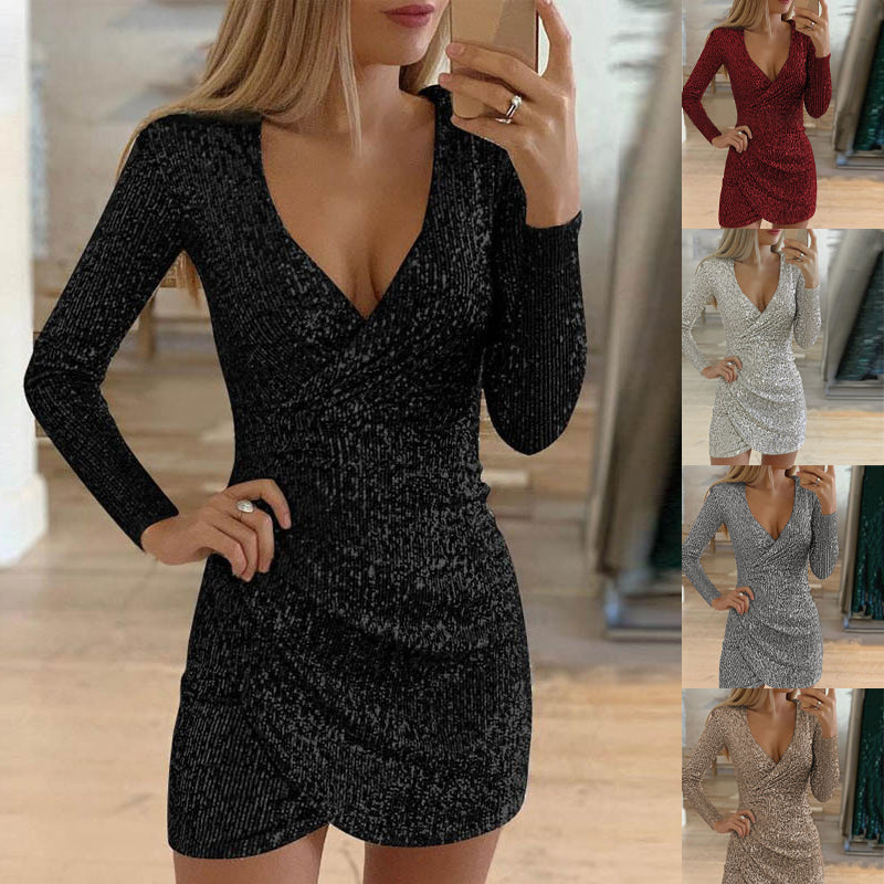 💖Limited Sale 50% OFF💖Women's Sparkling Sequin V-Neck Bodycon Dress