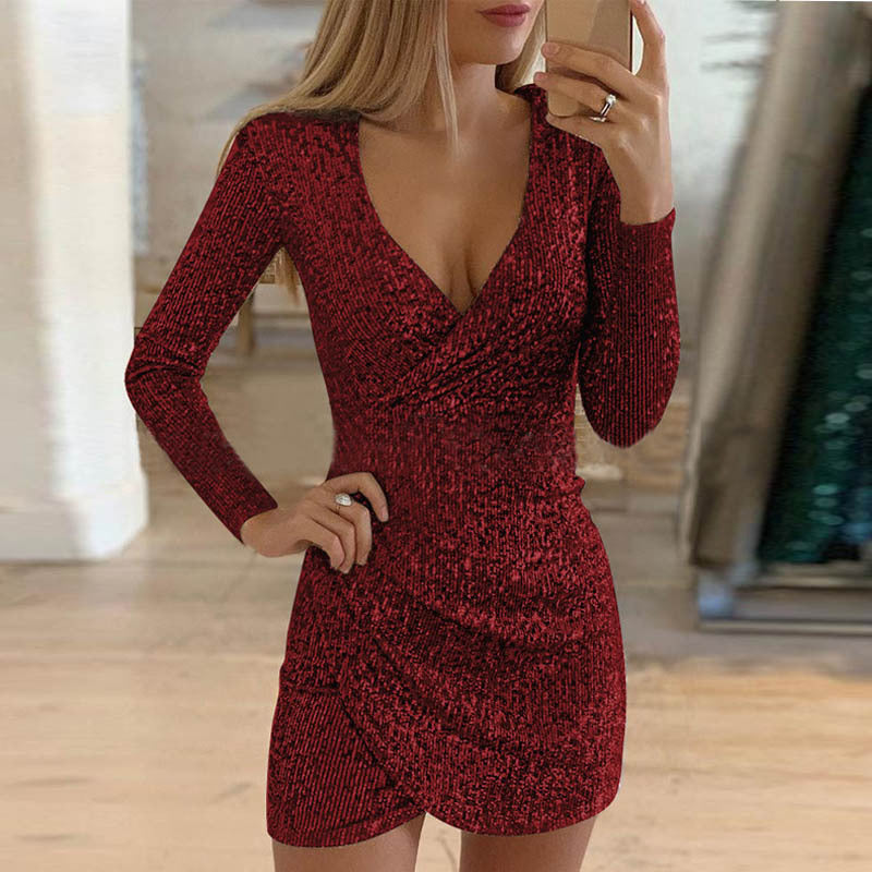 💖Limited Sale 50% OFF💖Women's Sparkling Sequin V-Neck Bodycon Dress