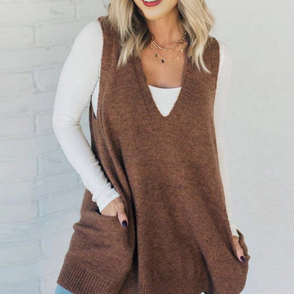 🎅Christmas Sale-50% OFF🎅Women's Loose-Fit V-Neck Sweater Vest with Pockets