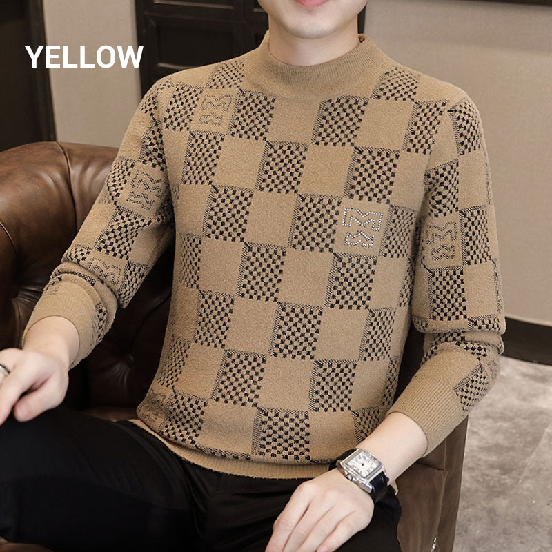 ❄️Winter Specials❄️Men‘s Plaid Printed Half High Neck Thickened Pullover Sweater