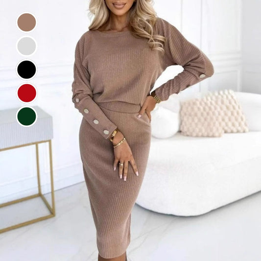 🎅Xmas Sales - 50% OFF🎄Women’s Ribbed Knit Top ＆ Skirt Two-Piece Set