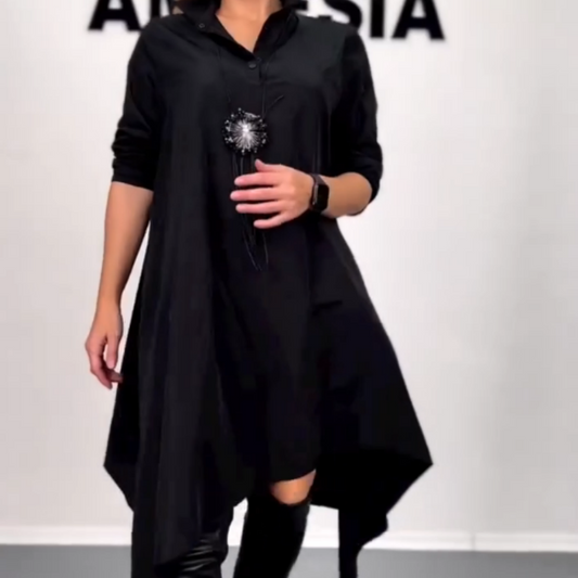 🎅Xmas Sales - 50% OFF🎄Stylish Black V-Neck Loose Shirt Dress