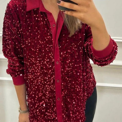 💖Limited Sale 50% OFF💖Women's Lapel Button-Down Sparkly Party Shirt