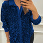 💖Limited Sale 50% OFF💖Women's Lapel Button-Down Sparkly Party Shirt