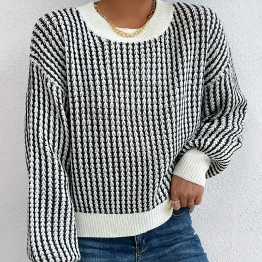 🎅Xmas Sales - 50% OFF🎄Women's Knit Ribbed Pullover Round Neck Sweater