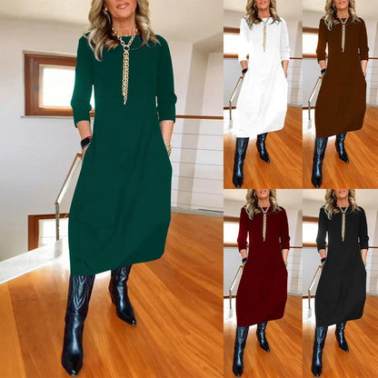 🎀Limited Sale 50% OFF🎀Women’s Casual Solid Color Round-neck Dress with Pockets