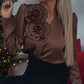 💖Limited Sale 50% OFF💖Women's Luxurious Satin V-neck Blouse with Rose Detail