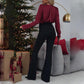 💖Limited Sale 50% OFF💖Women's Luxurious Satin V-neck Blouse with Rose Detail