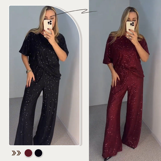 🎅Xmas Sales - 50% OFF🎄Women's Sequin Crewneck Top & Loose Trousers