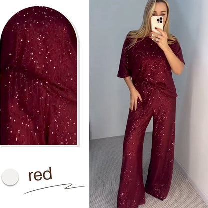 🎅Xmas Sales - 50% OFF🎄Women's Sequin Crewneck Top & Loose Trousers