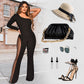 💖Limited Sale 50% OFF💖Sexy Off-Shoulder Bodycon Rhinestone Leg Jumpsuit