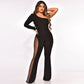 💖Limited Sale 50% OFF💖Sexy Off-Shoulder Bodycon Rhinestone Leg Jumpsuit