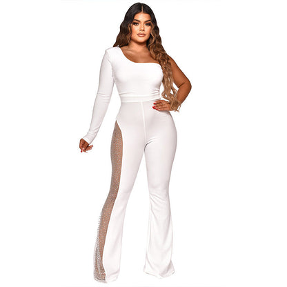 💖Limited Sale 50% OFF💖Sexy Off-Shoulder Bodycon Rhinestone Leg Jumpsuit