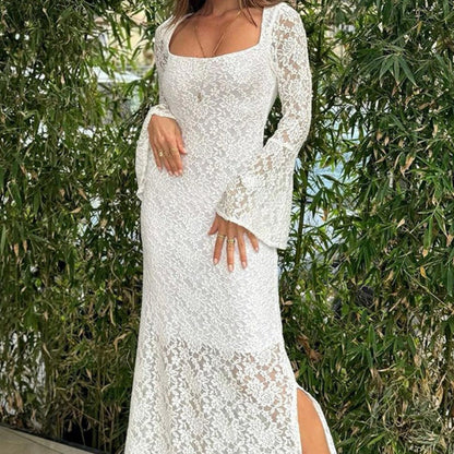 💖Limited Sale 50% OFF💖 Lace Flared Sleeves Split Hem Waisted Dress
