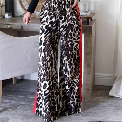 💖Limited Sale 50% OFF💖Women's Leopard Print Patchwork Wide Leg Pants