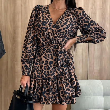 💖Limited Sale 50% OFF💖Leopard Print Wrap V-Neck Waist Tie Dress