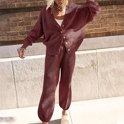 💖Limited Sale 50% OFF💖Women's Casual 2-piece Outfits Oversized Knit Cardigan and High-waist Baggy Pants