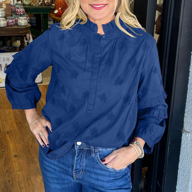 💖Limited Sale 50% OFF💖Women’s Loose Blouse with Ruffle Mock Neck