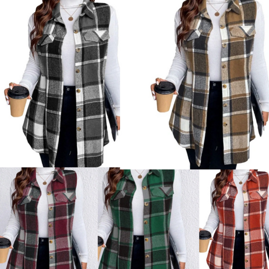 💖Limited Sale 50% OFF💖Women's Plaid Button Down Vest Shirt with Pockets