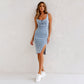 💖Limited Sale 50% OFF💖Adjustable strap U-neck split denim bodycon cami dress