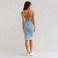 💖Limited Sale 50% OFF💖Adjustable strap U-neck split denim bodycon cami dress