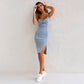 💖Limited Sale 50% OFF💖Adjustable strap U-neck split denim bodycon cami dress