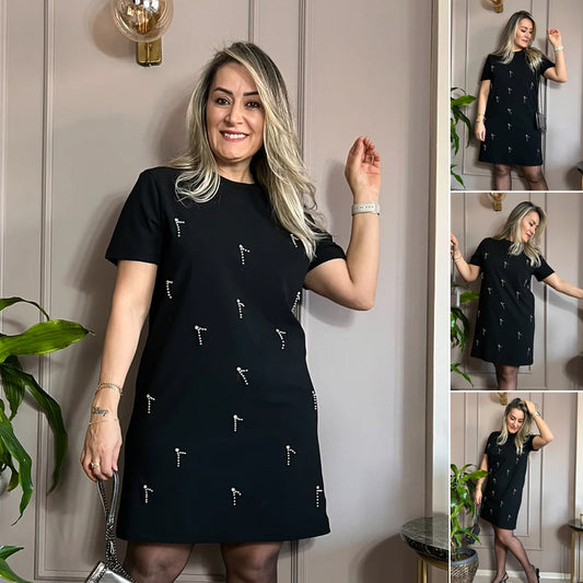💕Limited Time 50% Off💕Women's Rhinestone Embellished Short Sleeve Dress