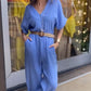 💖Limited Sale 50% OFF💖Women's Short Sleeve V-Neck Button Jumpsuit