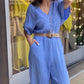 💖Limited Sale 50% OFF💖Women's Short Sleeve V-Neck Button Jumpsuit